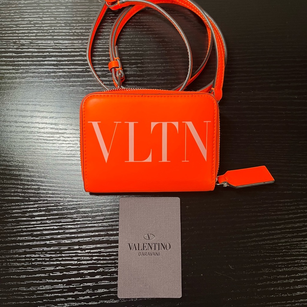 Valentino Garavani VLTN Bright Orange Crossbody Wallet